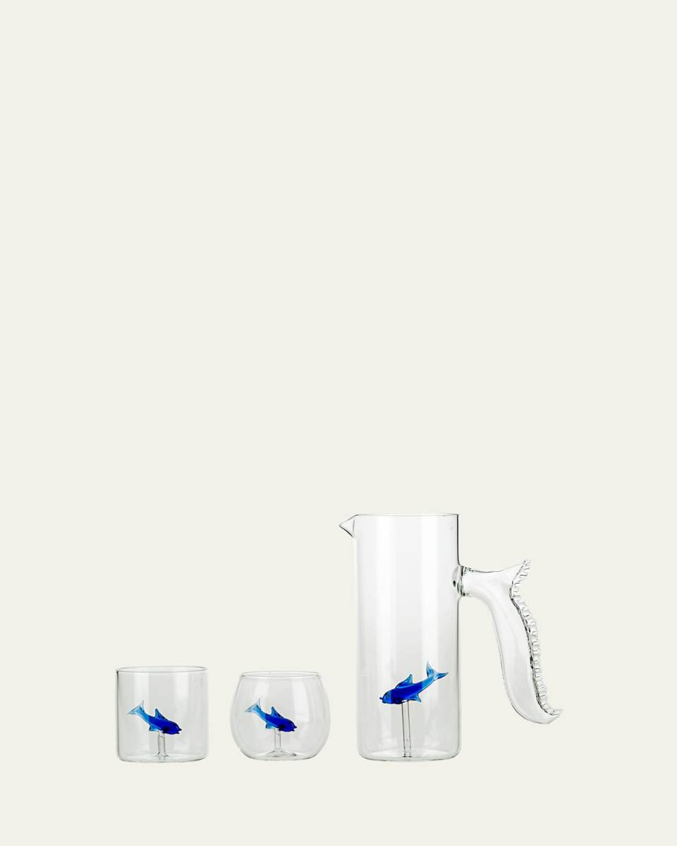 Little Blue Fish Round Glass